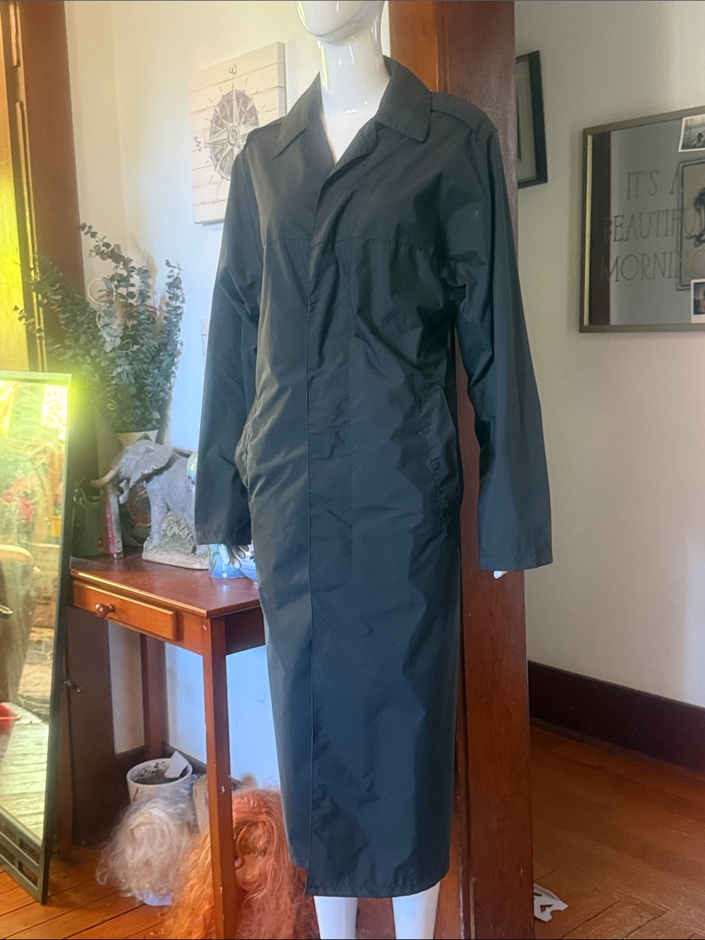 Long Black Lightweight  waterproof Trench Coat size XL